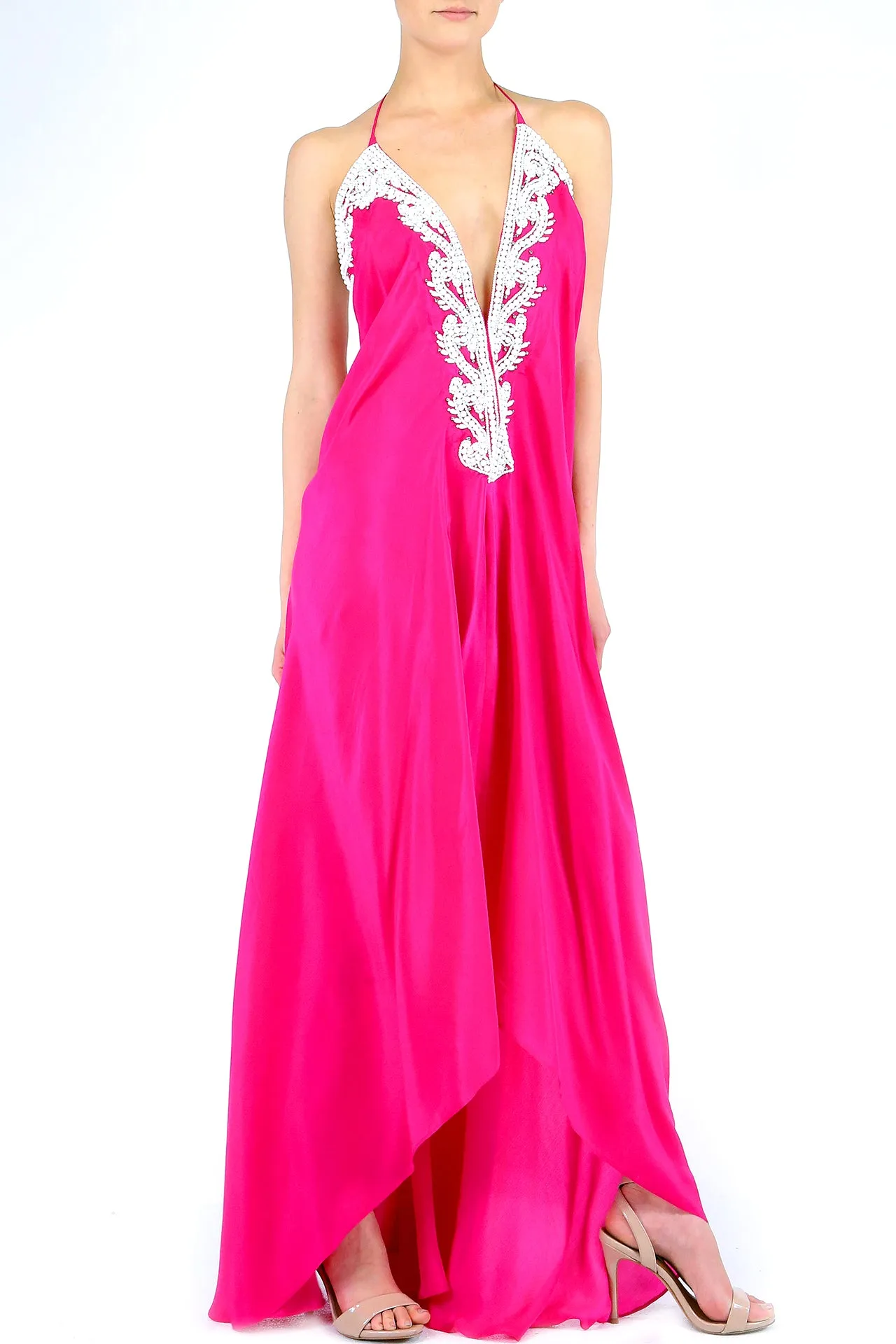 White Embellished Fuchsia Dress