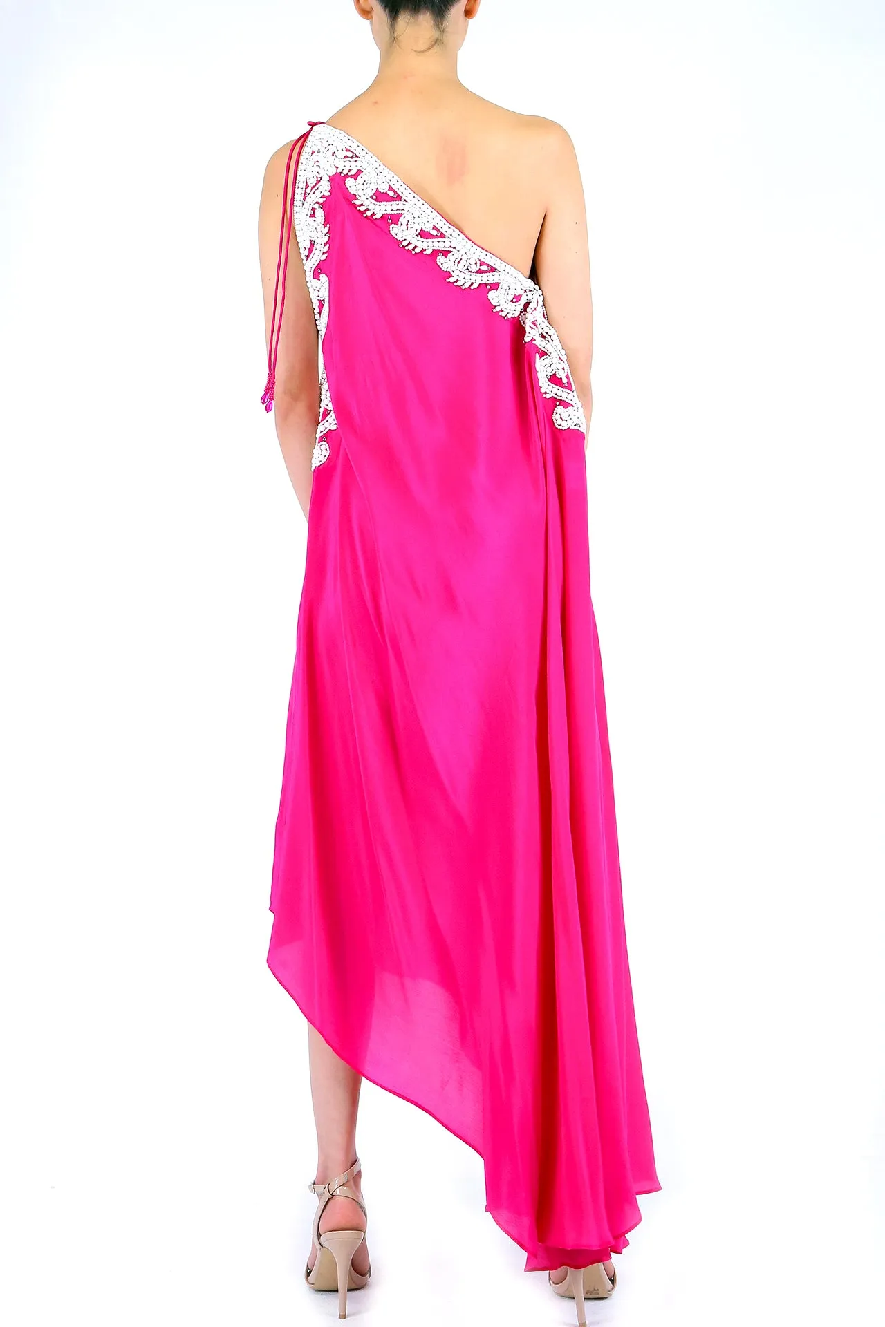 White Embellished Fuchsia Dress