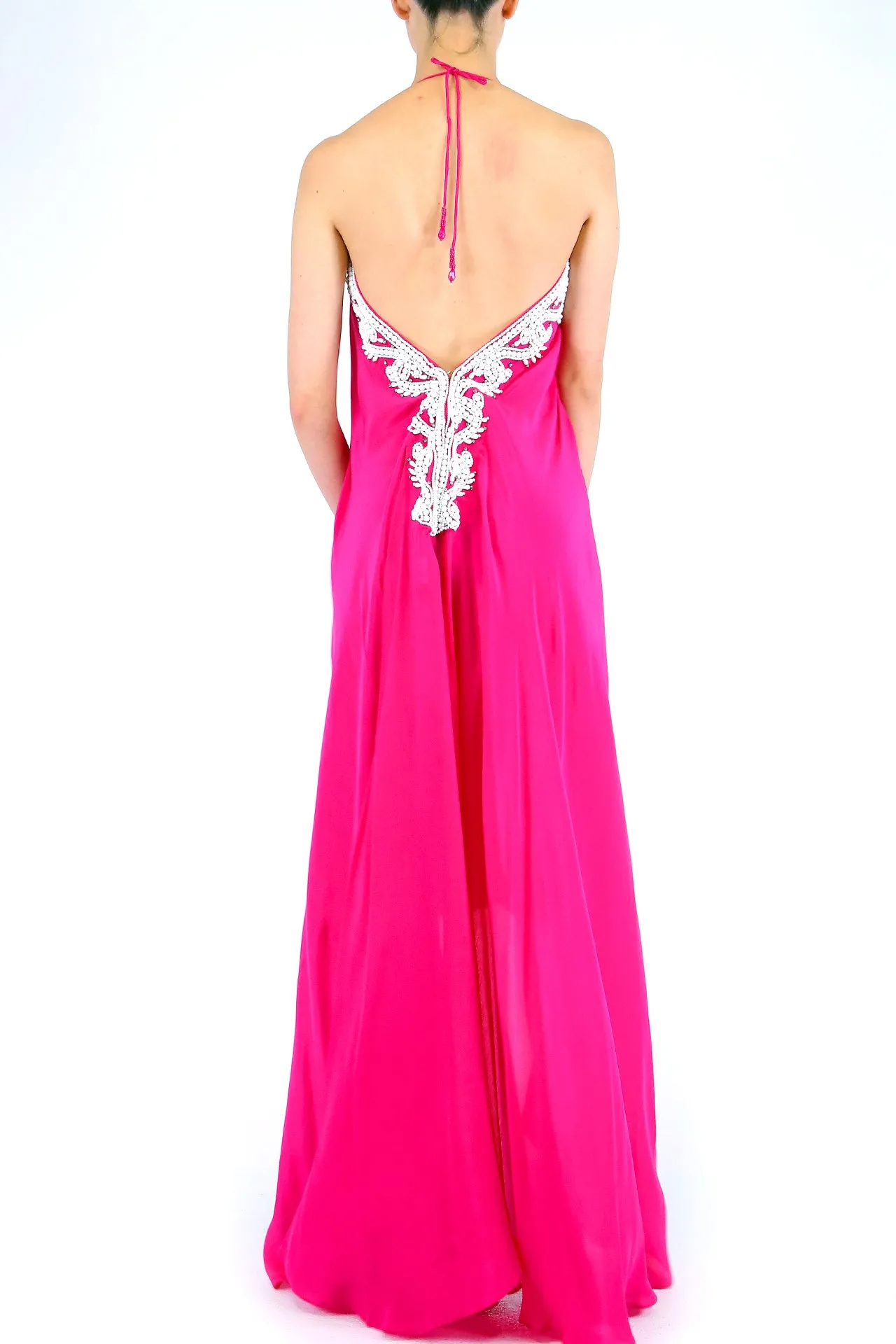 White Embellished Fuchsia Dress