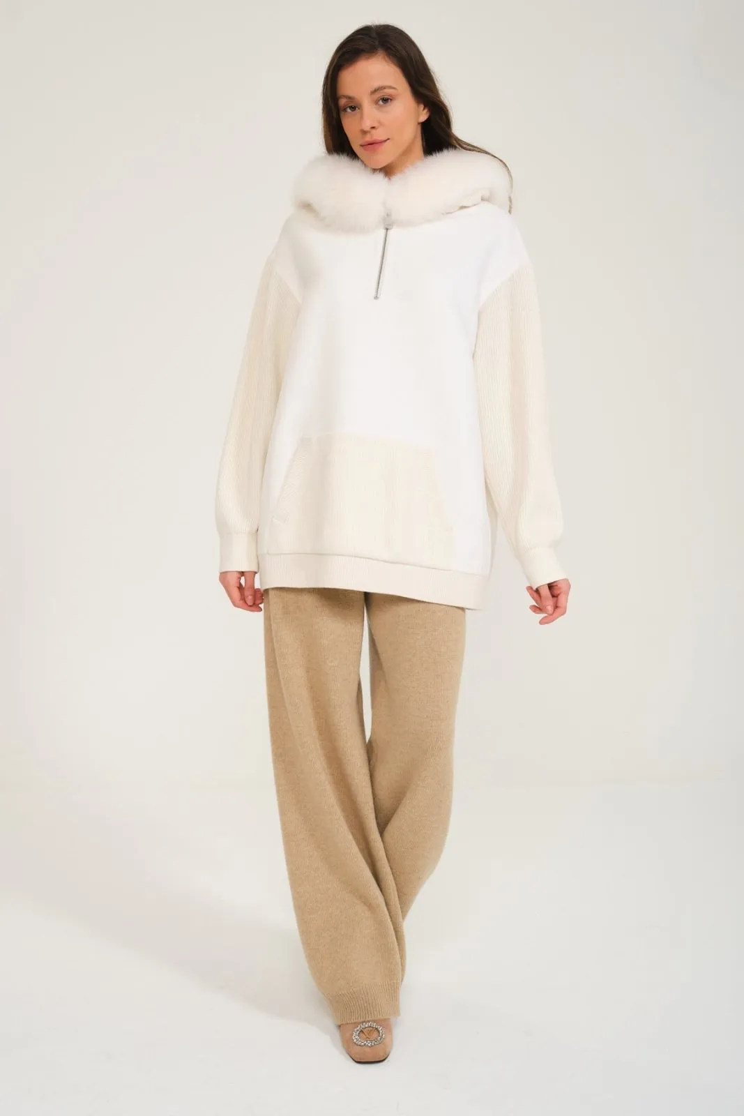 White Wool & Fox Fur Hoodie