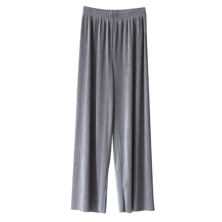 Wide Leg Pants Women Summer High Waist Drape Loose Floor Length Long Thin Ice Silk Straight Jeans Pants
