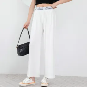 Women Ice Silk Pants Drape Loose Straight Ankle-Length High Waist Wide Leg Pants