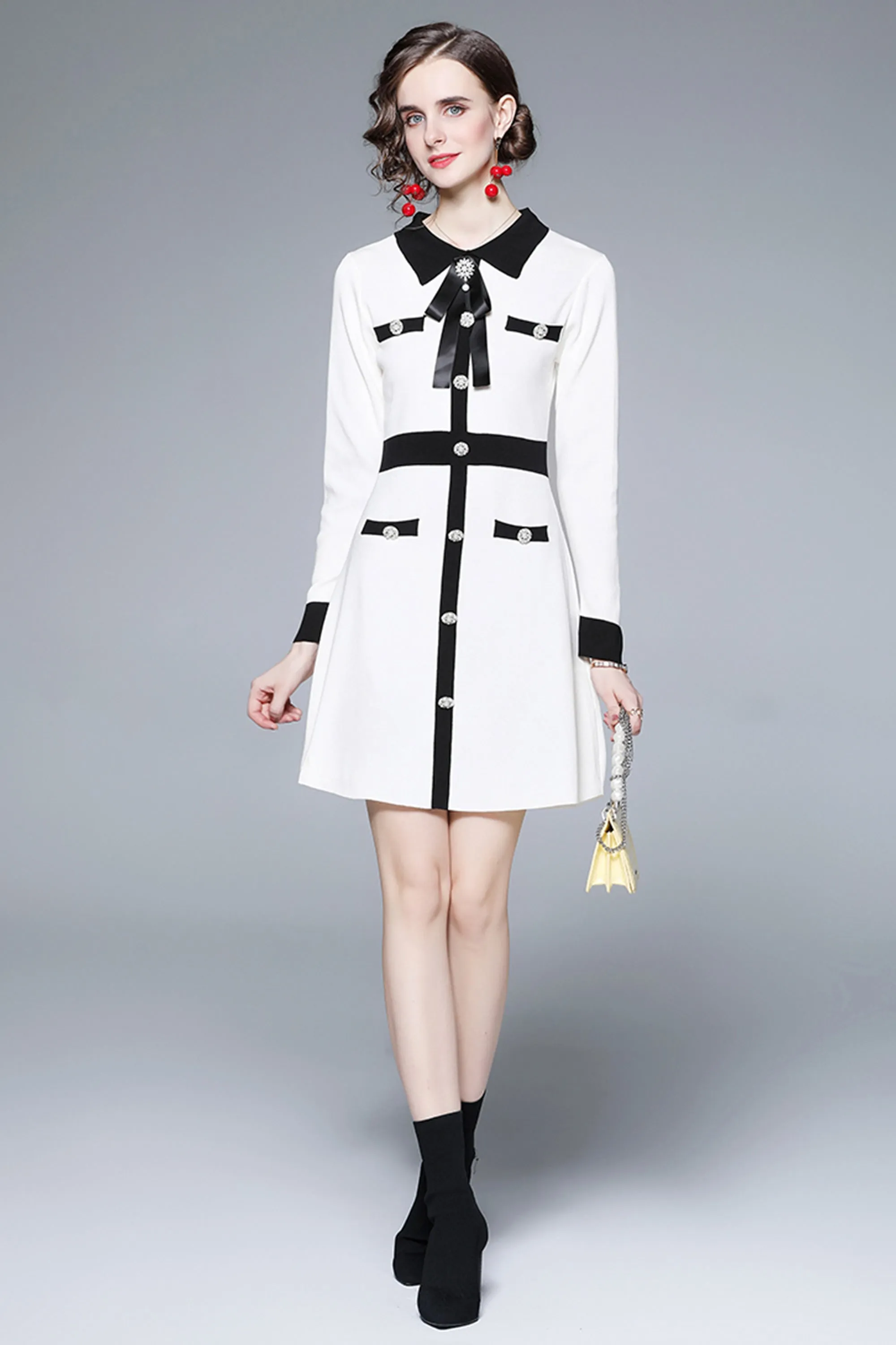 Women's Elegant Knit Button Mini Dress