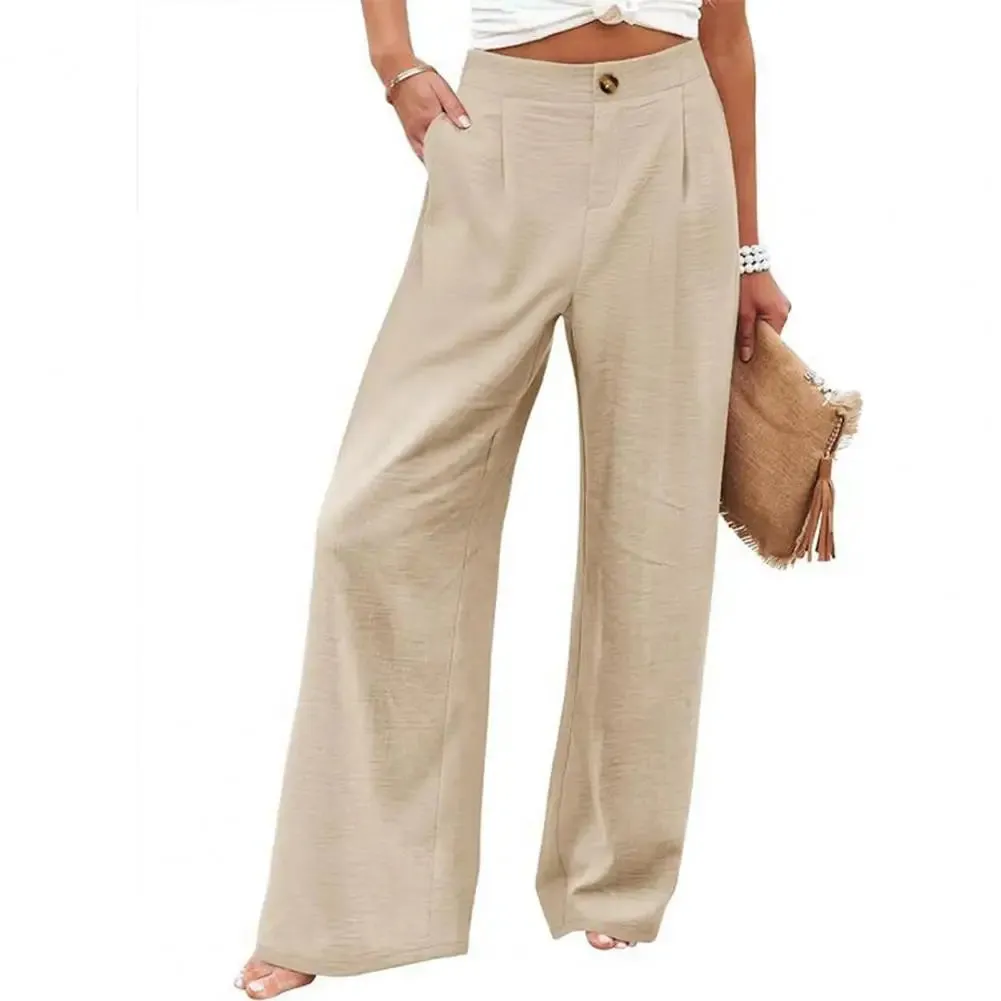 Women's High-Waist Wide Leg Pants with Pockets - Casual Streetwear Fashion