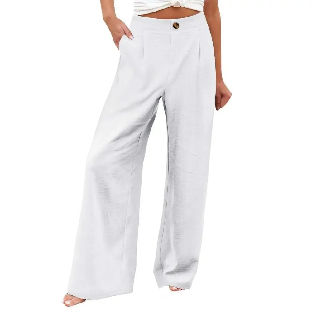 Women's High-Waist Wide Leg Pants with Pockets - Casual Streetwear Fashion