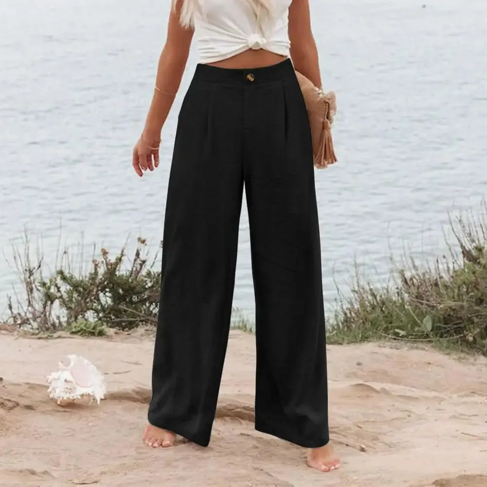Women's High-Waist Wide Leg Pants with Pockets - Casual Streetwear Fashion
