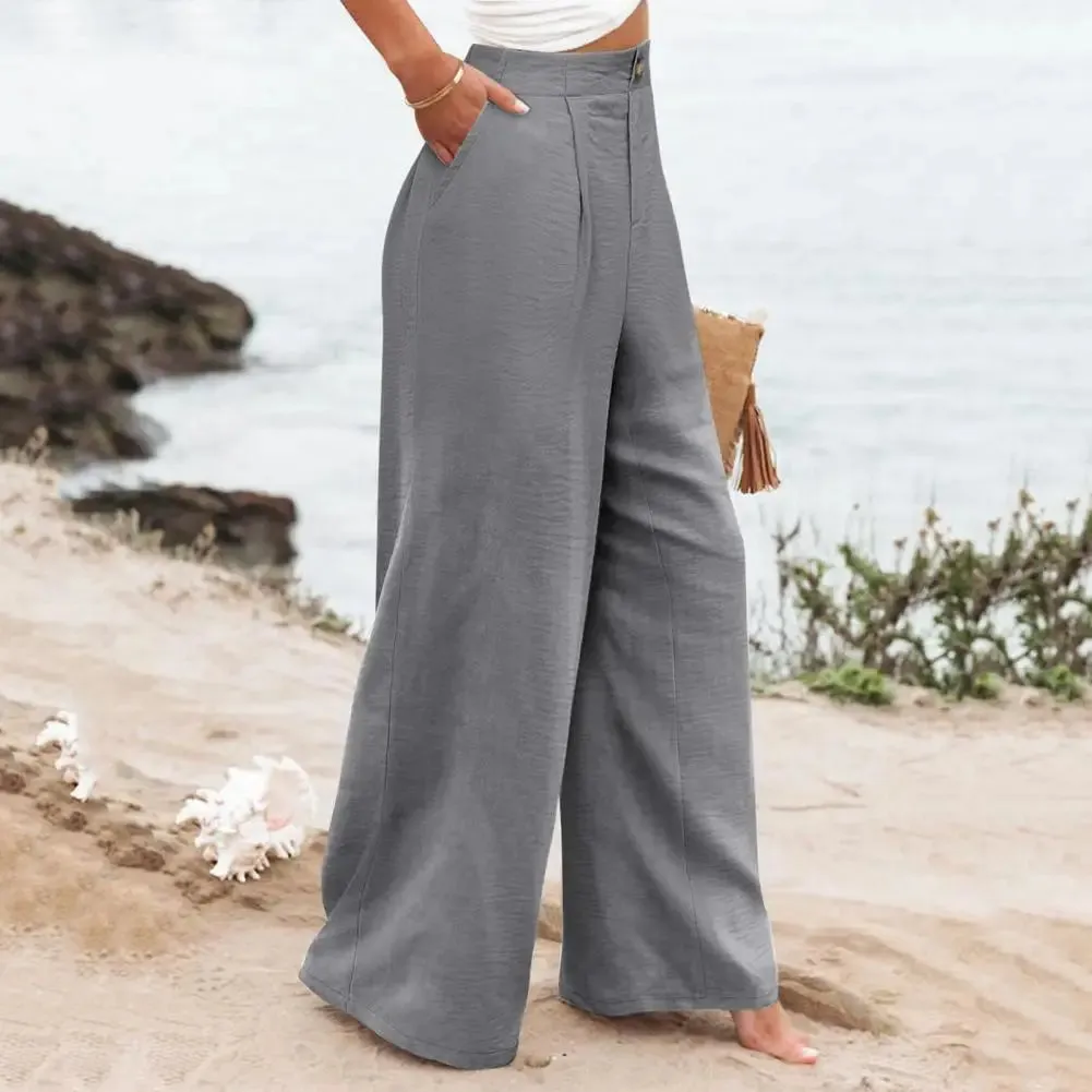 Women's High-Waist Wide Leg Pants with Pockets - Casual Streetwear Fashion