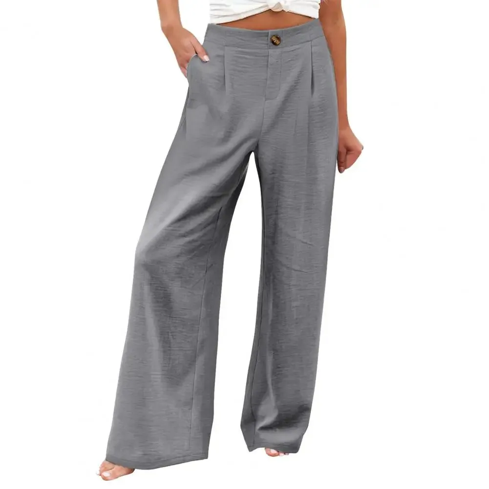 Women's High-Waist Wide Leg Pants with Pockets - Casual Streetwear Fashion