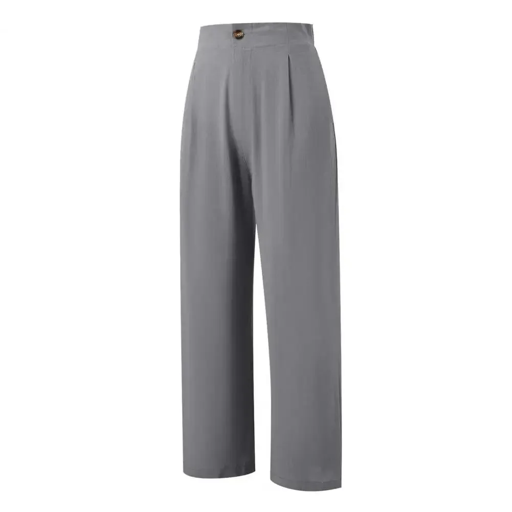 Women's High-Waist Wide Leg Pants with Pockets - Casual Streetwear Fashion