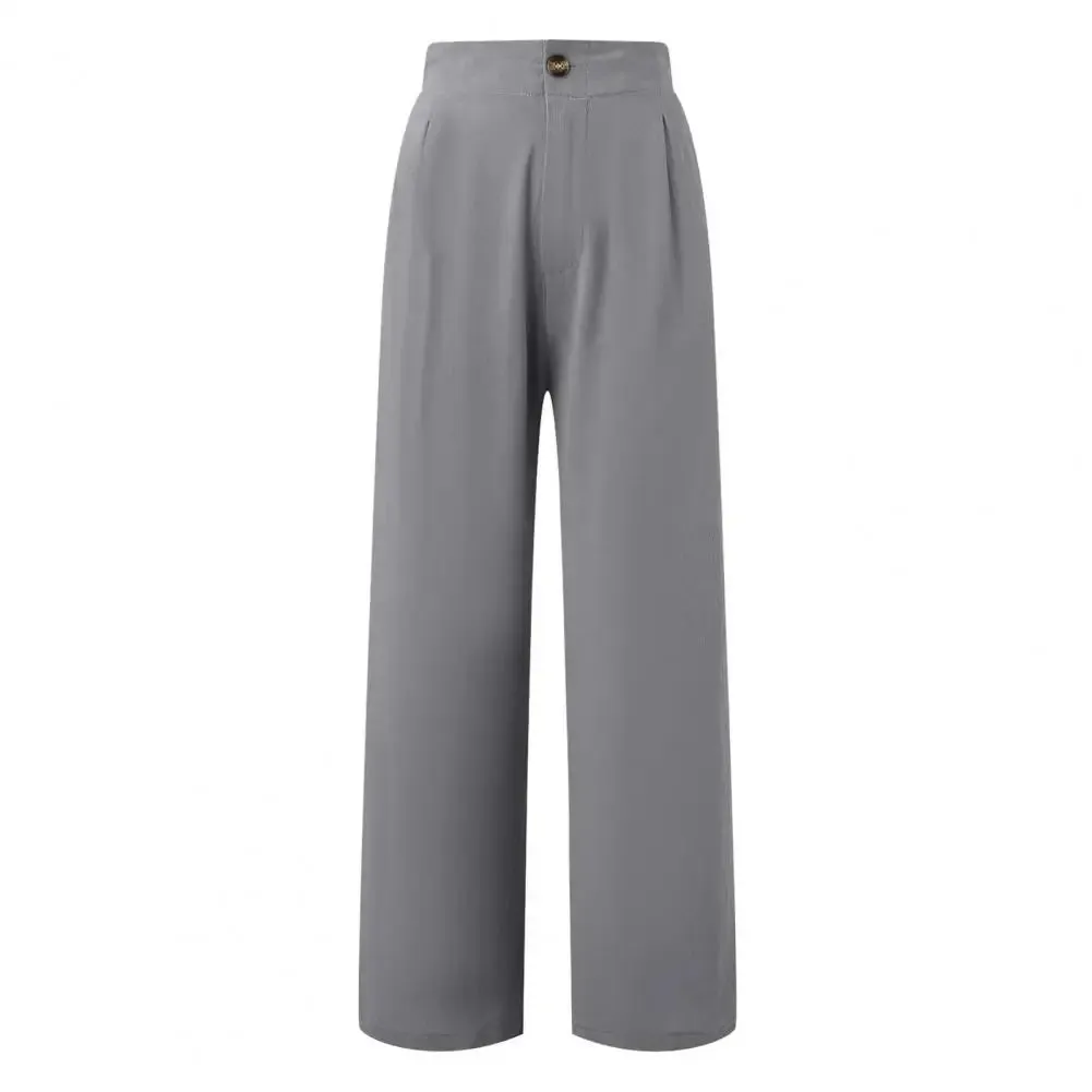 Women's High-Waist Wide Leg Pants with Pockets - Casual Streetwear Fashion