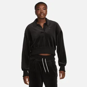 WOMEN'S NIKE SPORTSWEAR VELOUR POLO (BLACK)