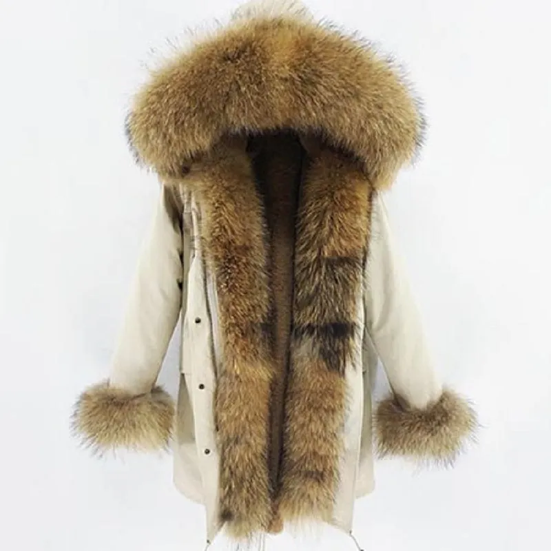 Women's Winter Casual Hooded Warm Parka With Raccoon Fur